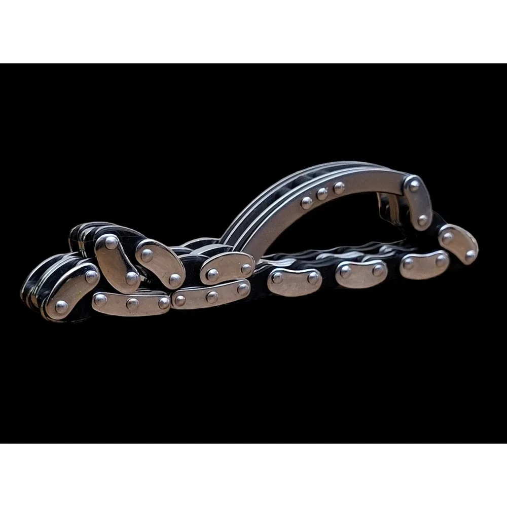 Men's Silver Stainless Steel Motorcycle Bike‎ Chain Link Bracelet Black Accents